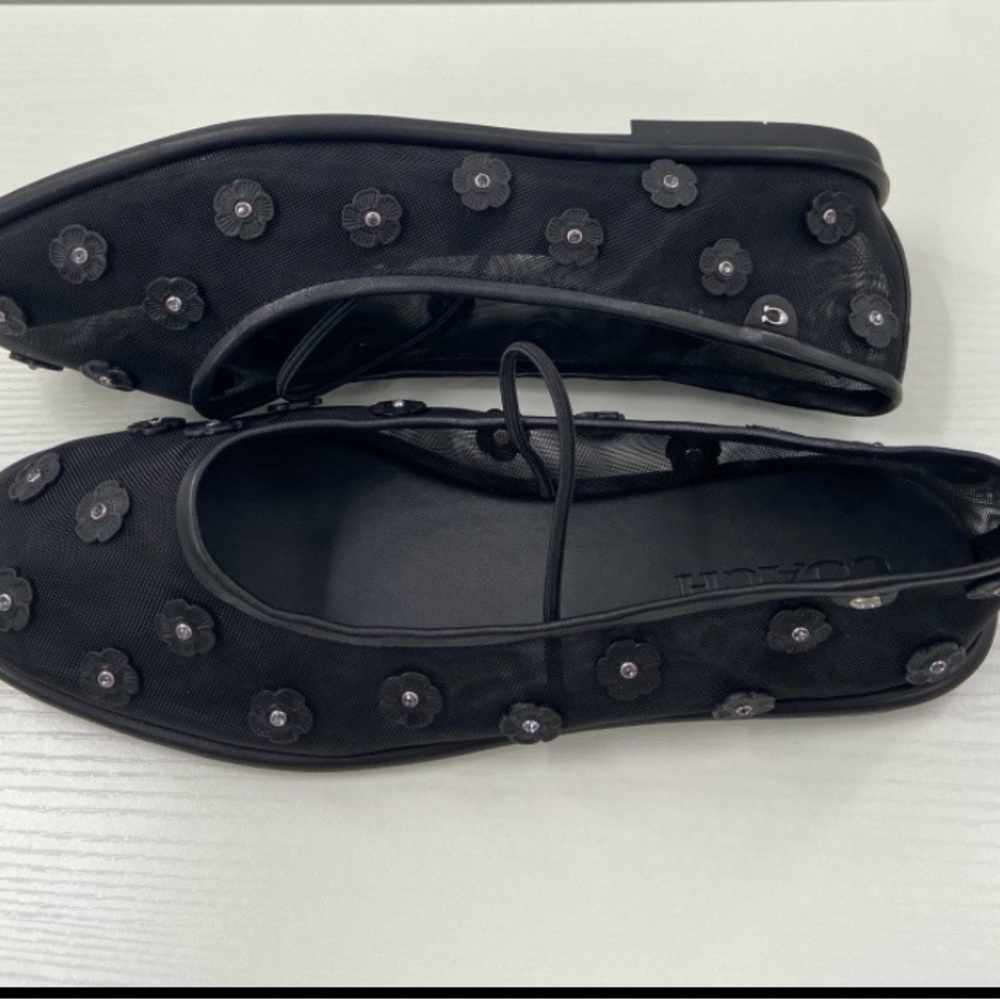 NEW WITH BOX COACH WOMEN'S EMILIA MARY JANE BALLET FLATS BLACK  MESH SZ 10‎ - Picture 7 of 11